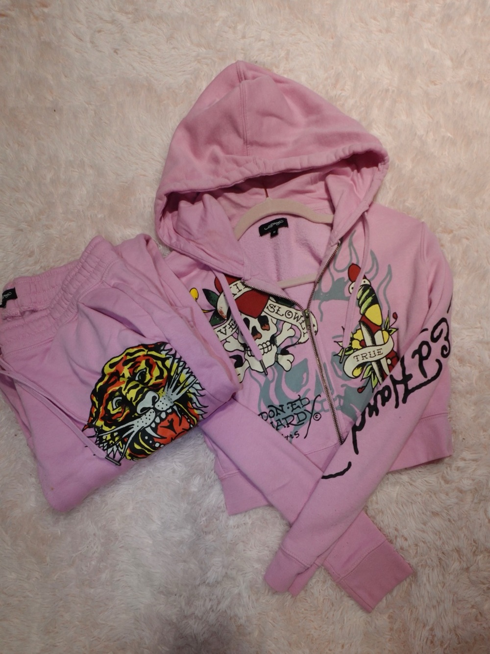 Ed Hardy SET Pink Girls' Tattoo-Graphic Hoodie & Sweatpants